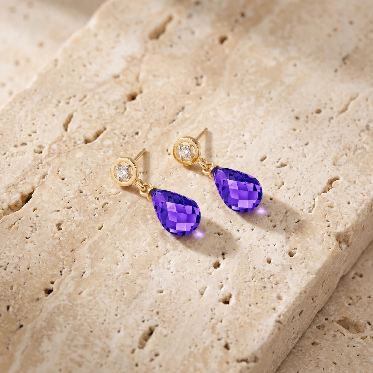 Yellow Gold Diamond & Amethyst — Mariaaugusta