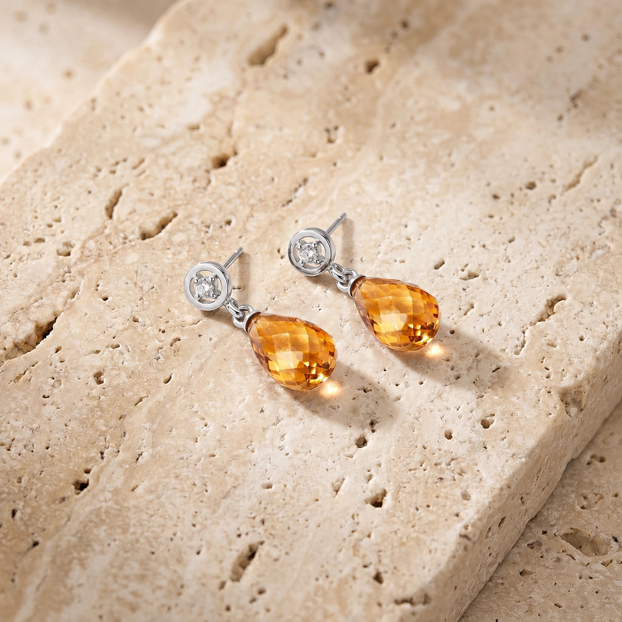 White Gold Diamond & Citrine — Mariaaugusta