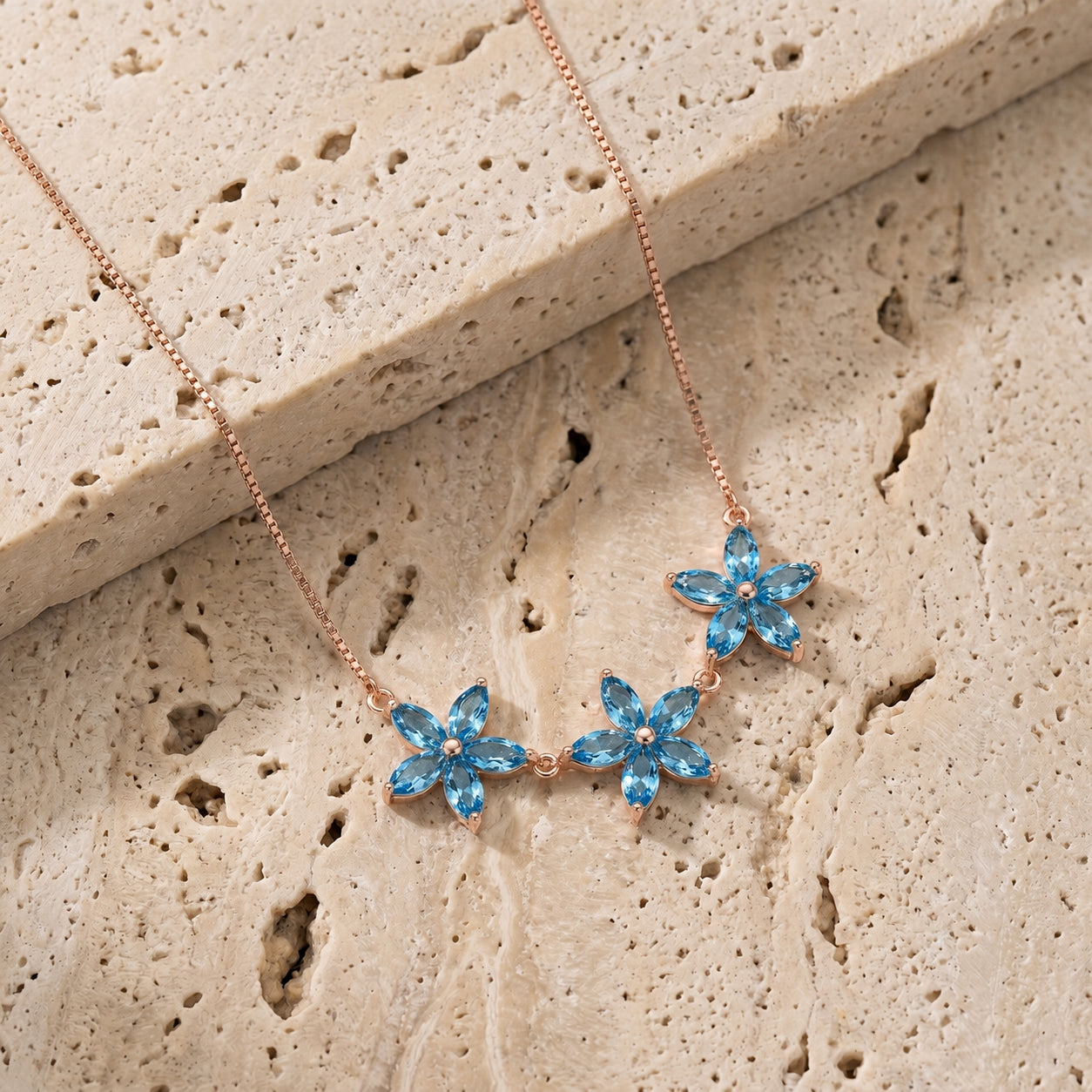Rose Gold Classic Necklace Aquamarine 10K — Fiorella