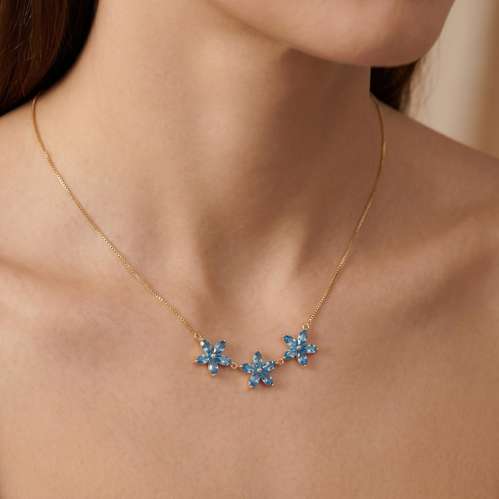Yellow Gold Classic Necklace Aquamarine 10K — Fiorella