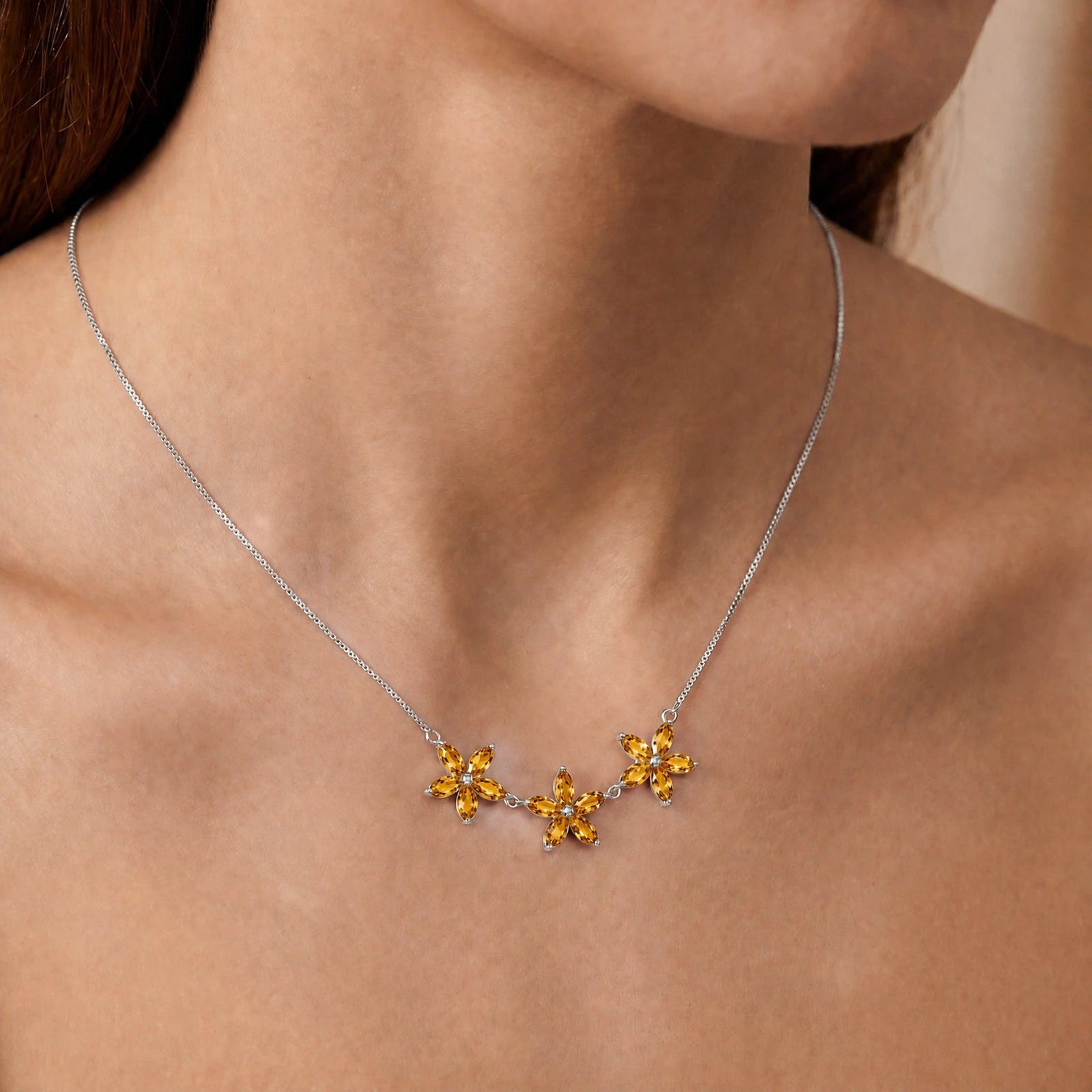 White Gold Classic Necklace Citrine 10K — Fiorella