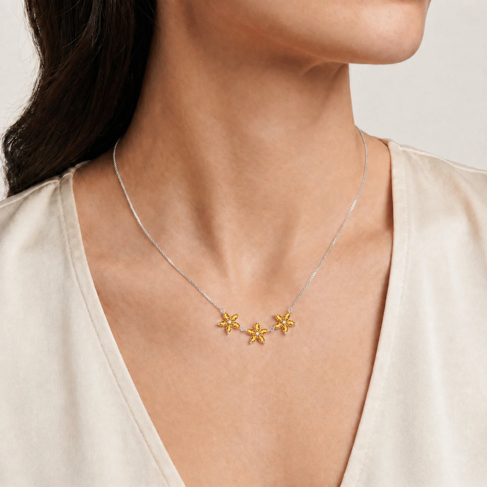 White Gold Classic Necklace Citrine 10K — Fiorella