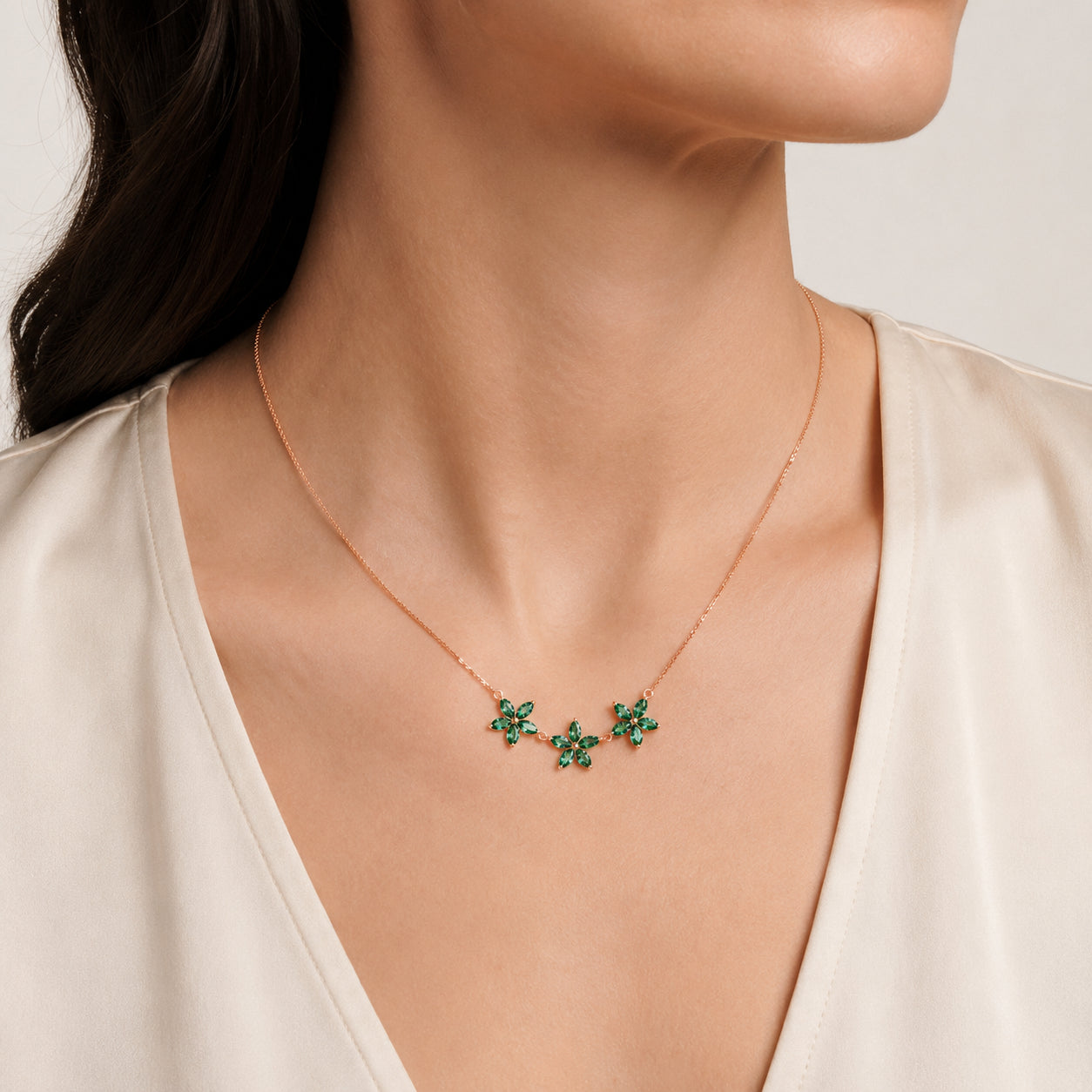 Rose Gold Classic Necklace Emerald 10K — Fiorella