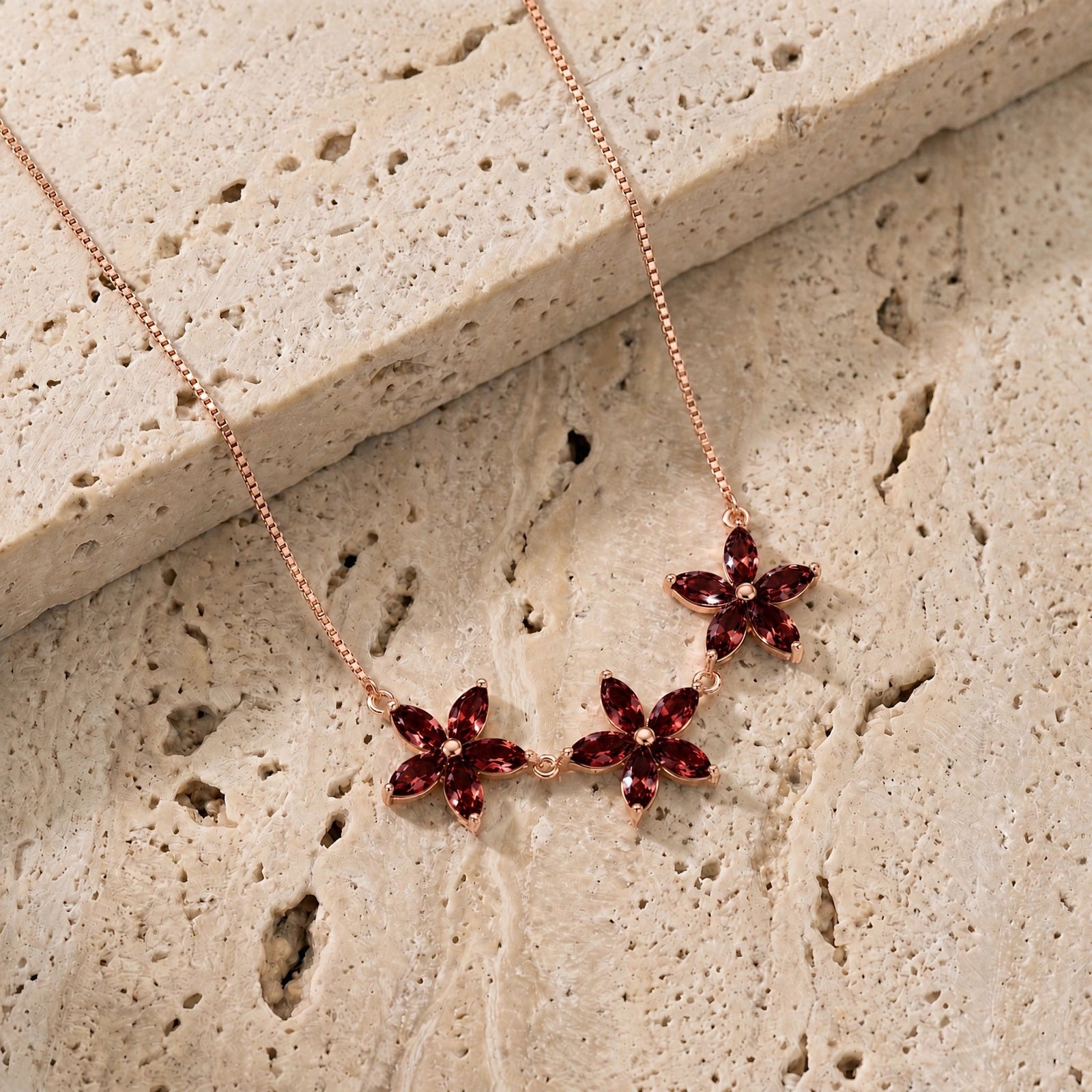 Rose Gold Classic Necklace Garnet 10K — Fiorella