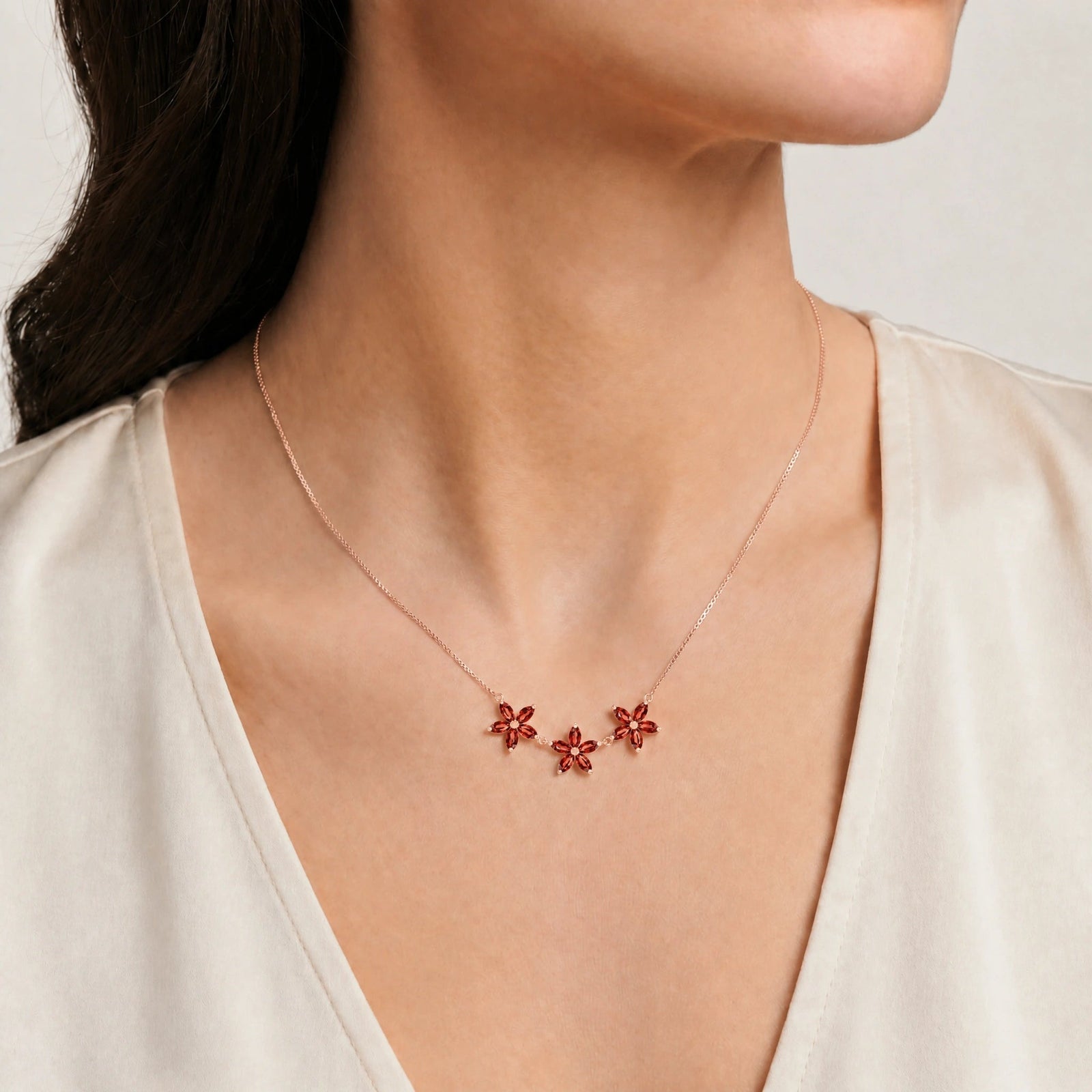Rose Gold Classic Necklace Garnet 10K — Fiorella