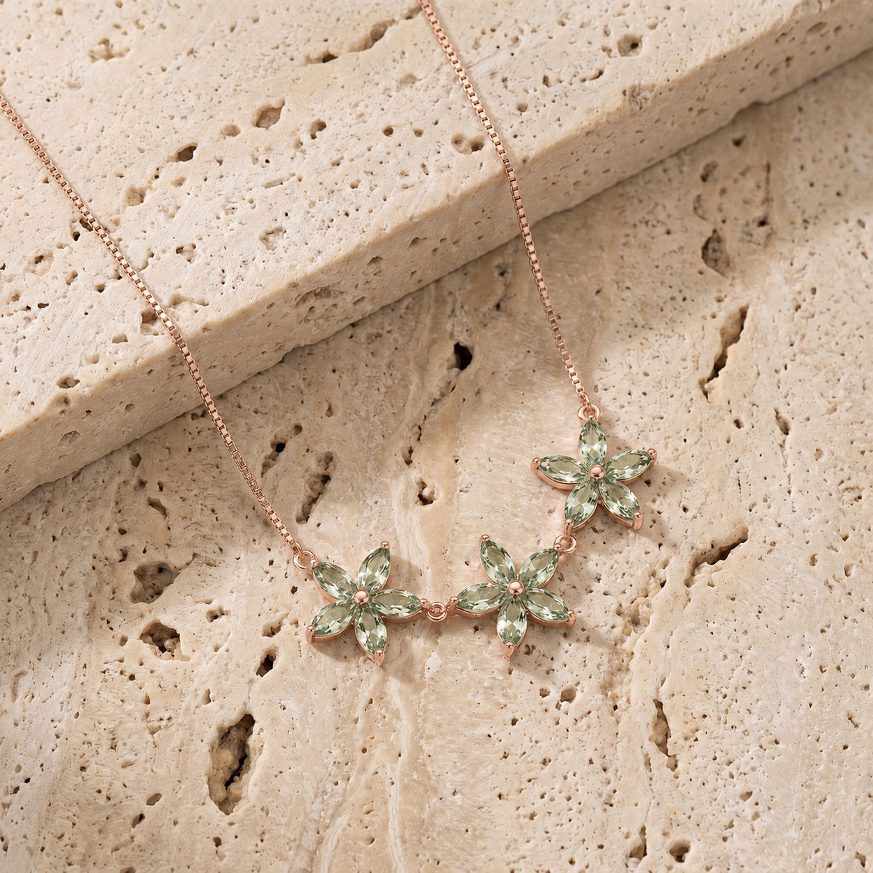 Rose Gold Classic Necklace Green Amethyst 10K — Fiorella