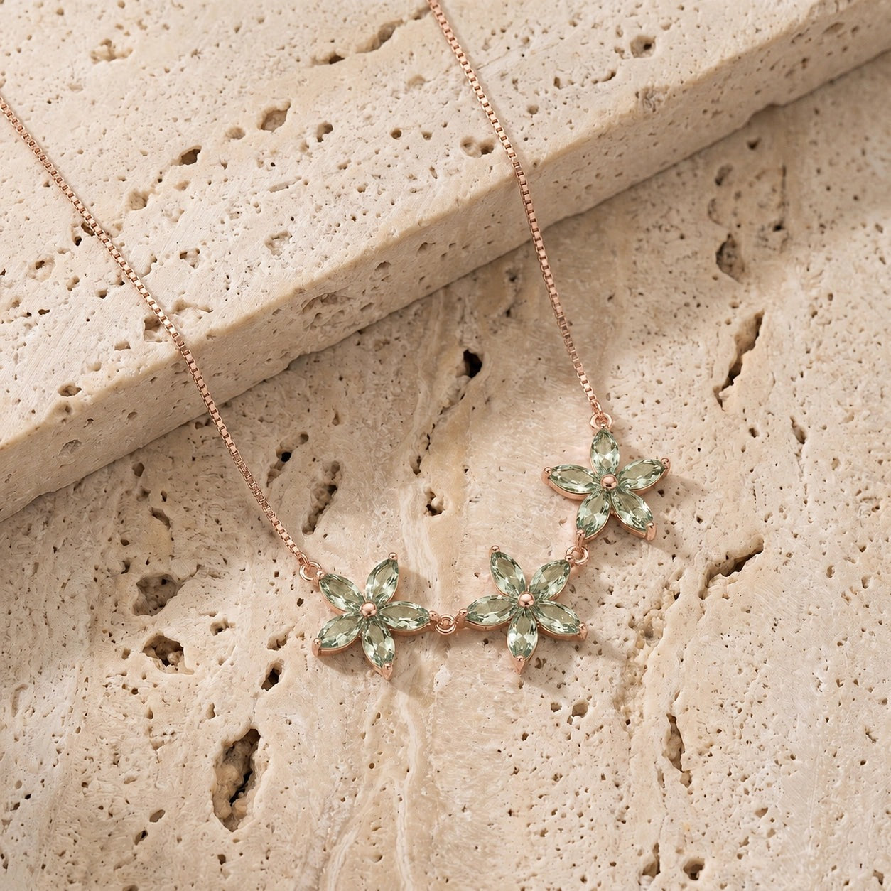 Rose Gold Classic Necklace Green Amethyst 10K — Fiorella