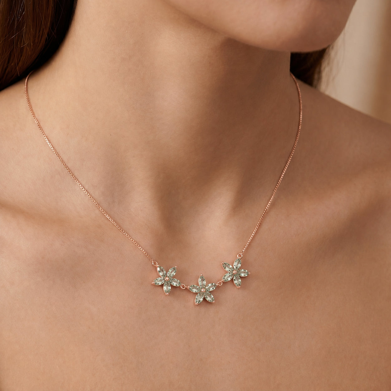 Rose Gold Classic Necklace Green Amethyst 10K — Fiorella