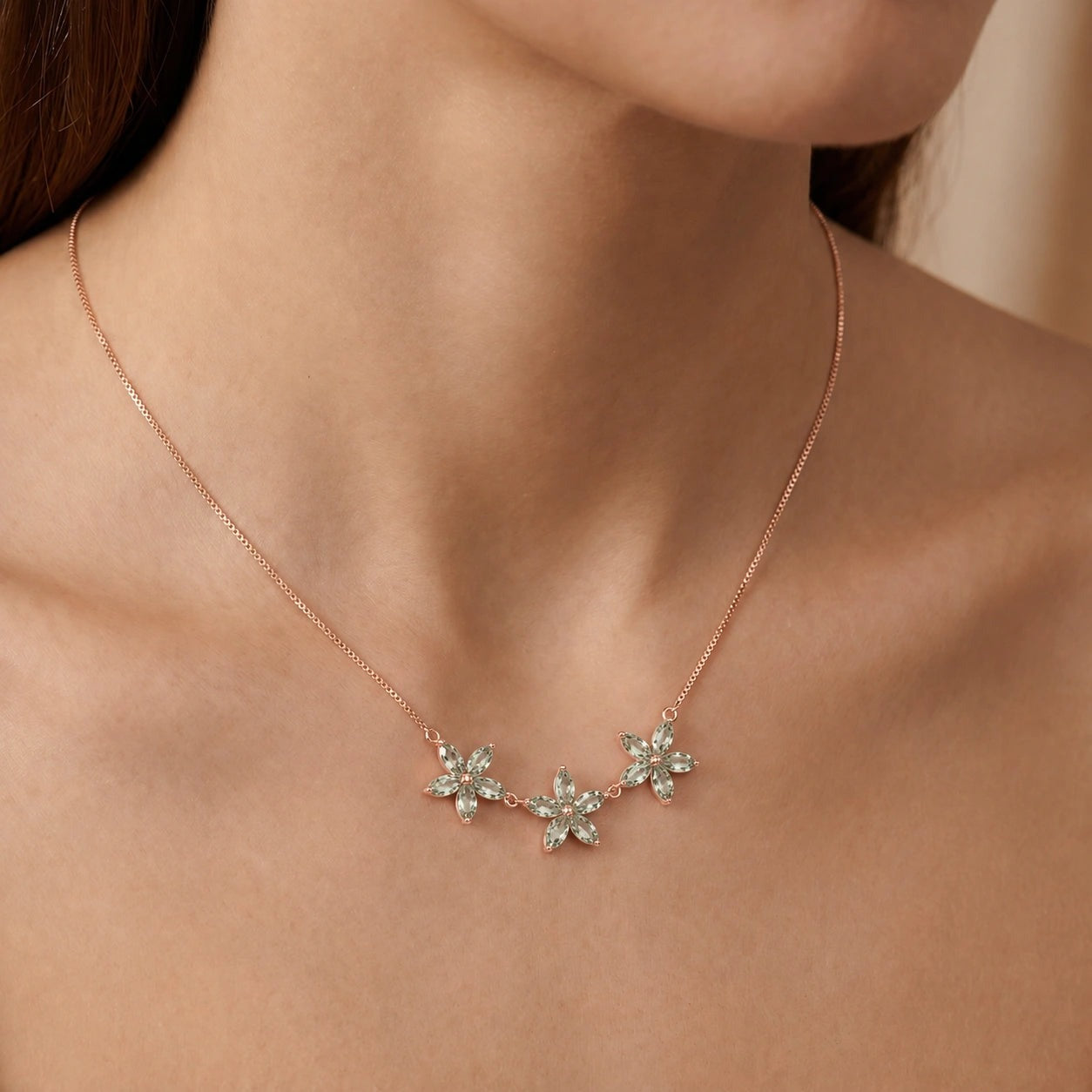 Rose Gold Classic Necklace Green Amethyst 10K — Fiorella