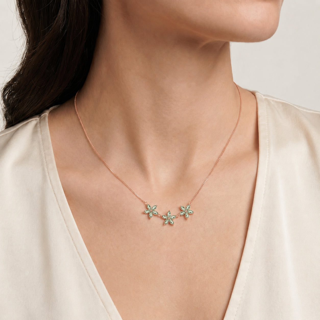 Rose Gold Classic Necklace Green Amethyst 10K — Fiorella