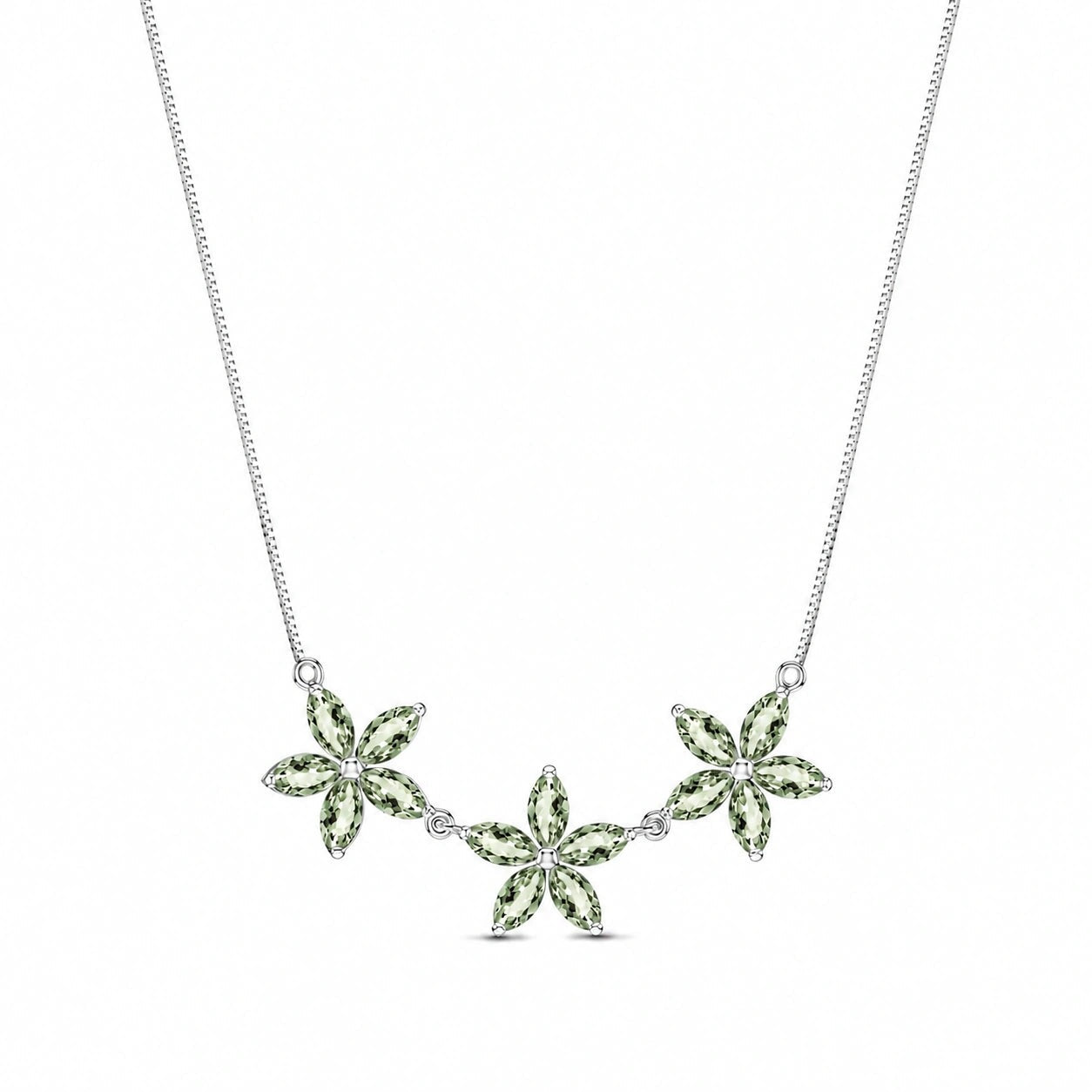 White Gold Classic Necklace Green Amethyst 10K — Fiorella