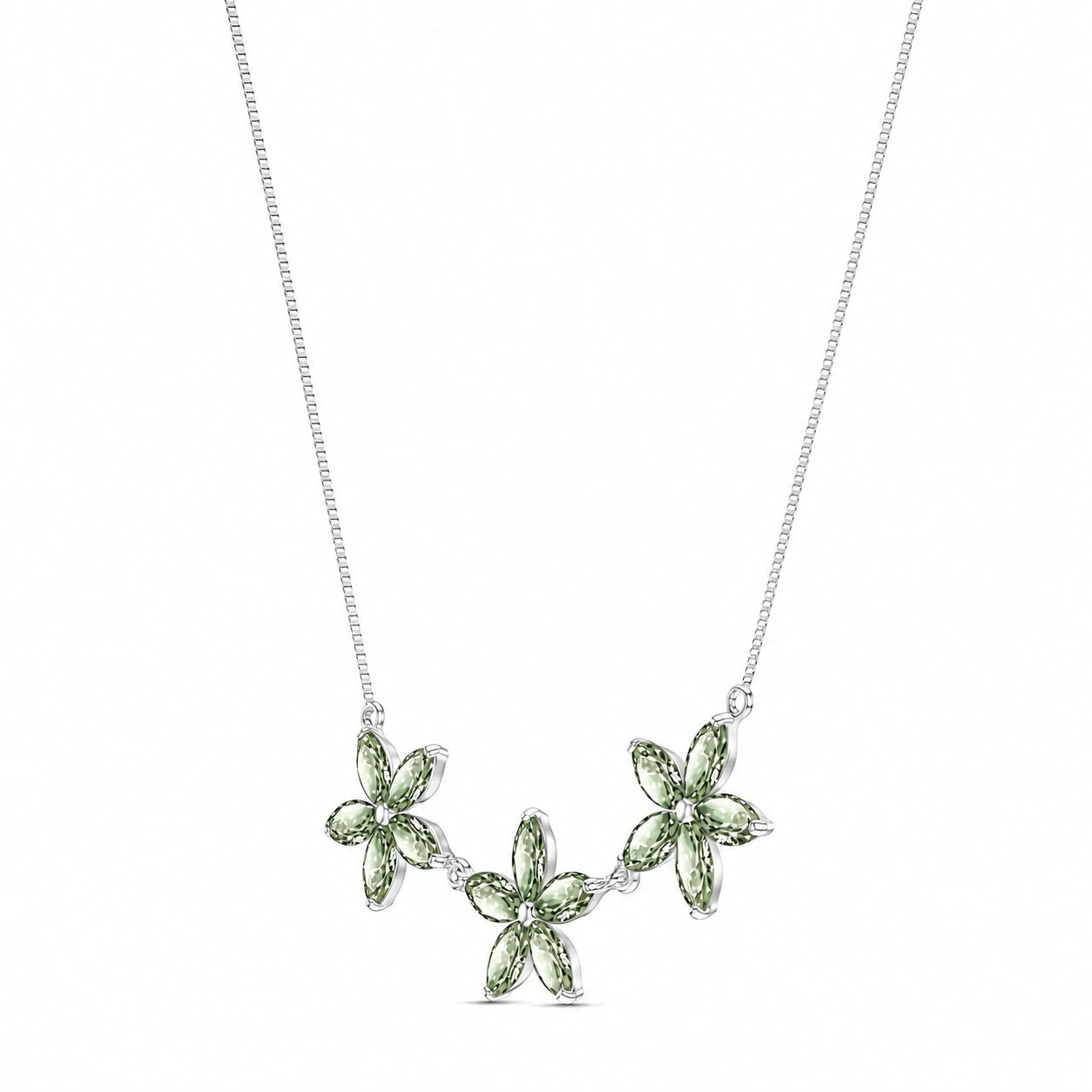 White Gold Classic Necklace Green Amethyst 10K — Fiorella