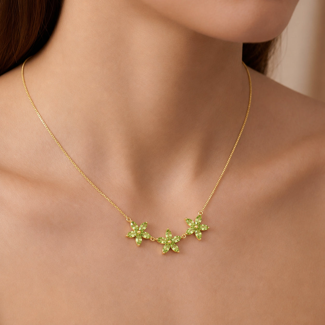 Yellow Gold Classic Necklace Green Amethyst 10K — Fiorella