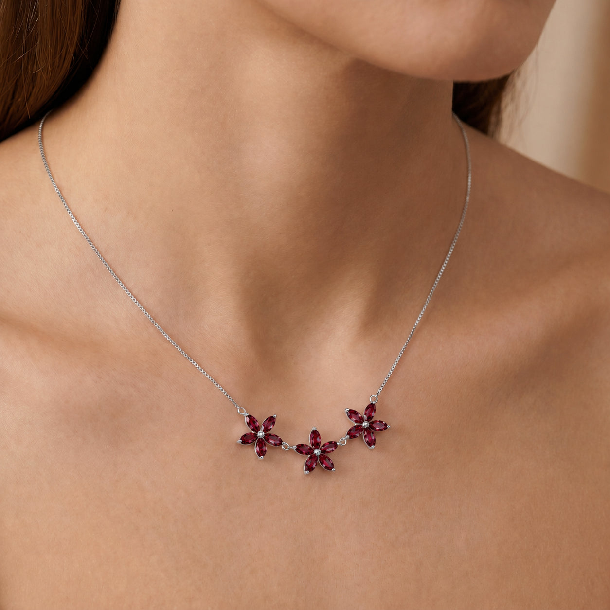 White Gold Classic Necklace Ruby 10K — Fiorella