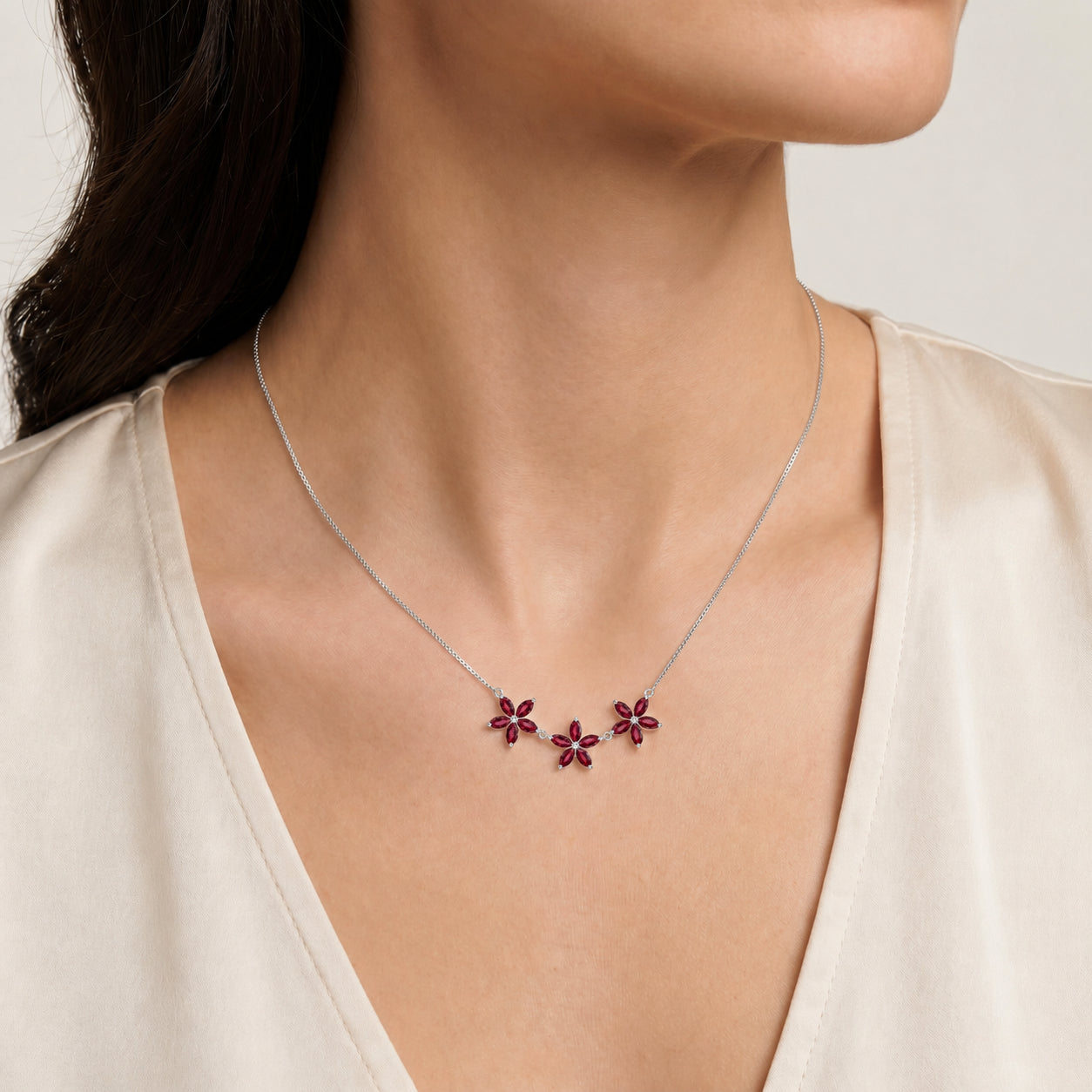 White Gold Classic Necklace Ruby 10K — Fiorella
