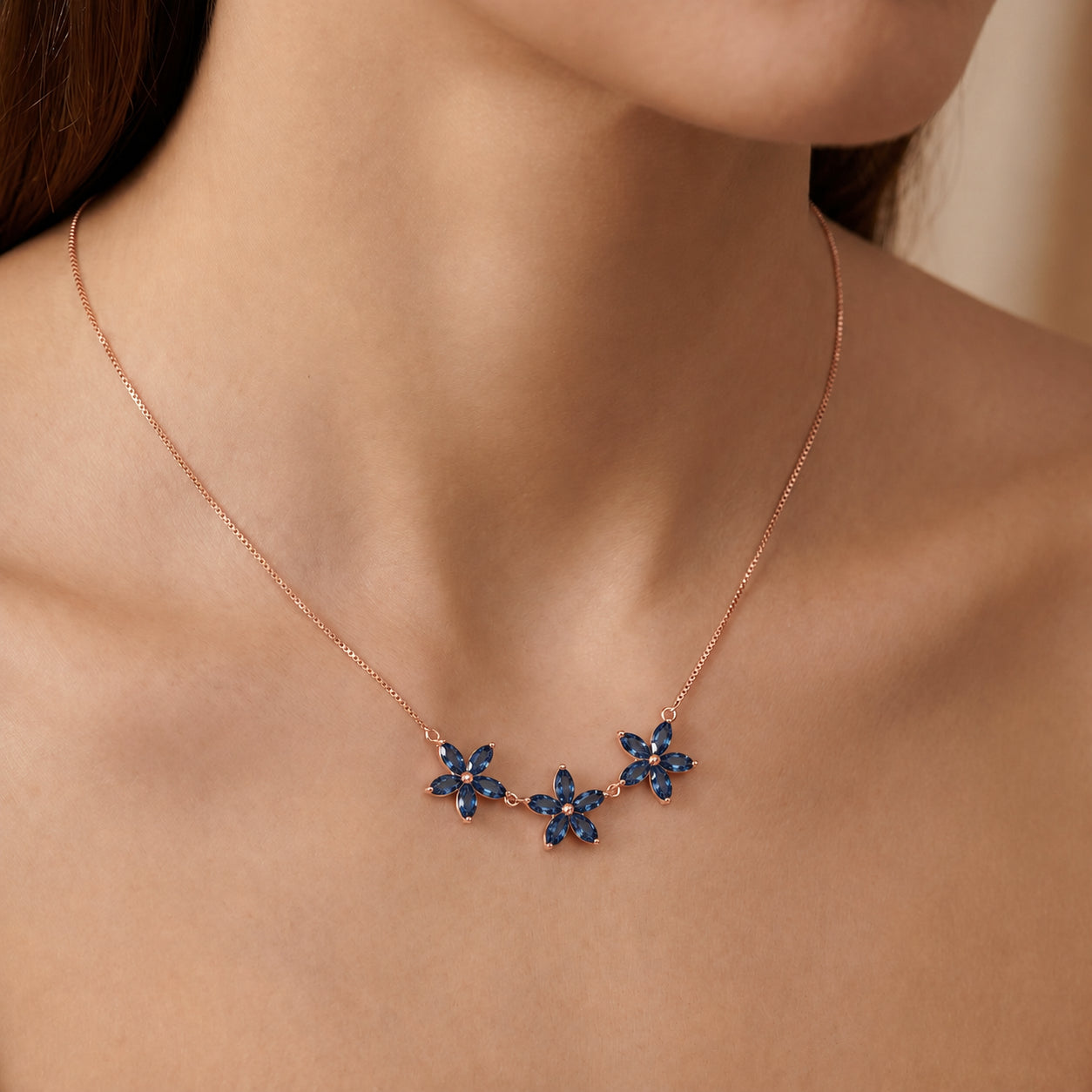 Rose Gold Classic Necklace Sapphire 10K — Fiorella