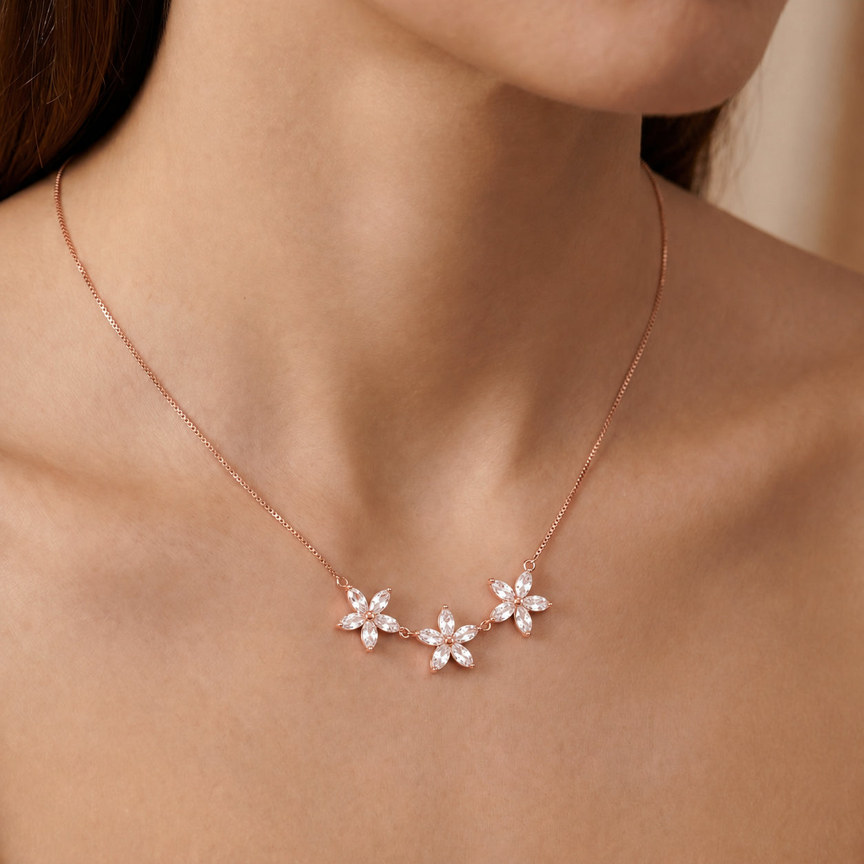 Rose Gold Classic Necklace White Topaz 10K — Fiorella