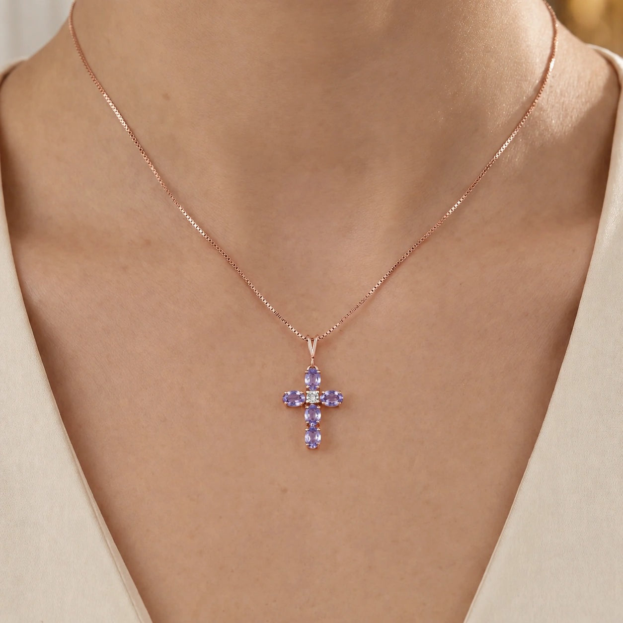 Rose Gold Grace Necklace Tanzanite 10K — Nadia