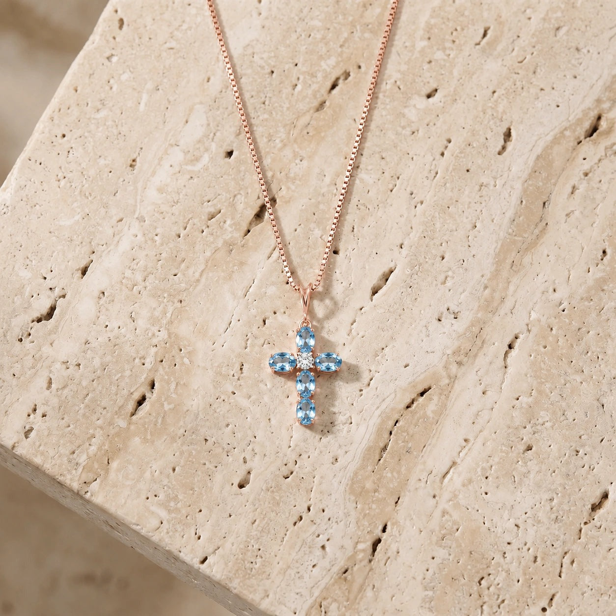 Rose Gold Grace Necklace Blue Topaz 10K — Nadia