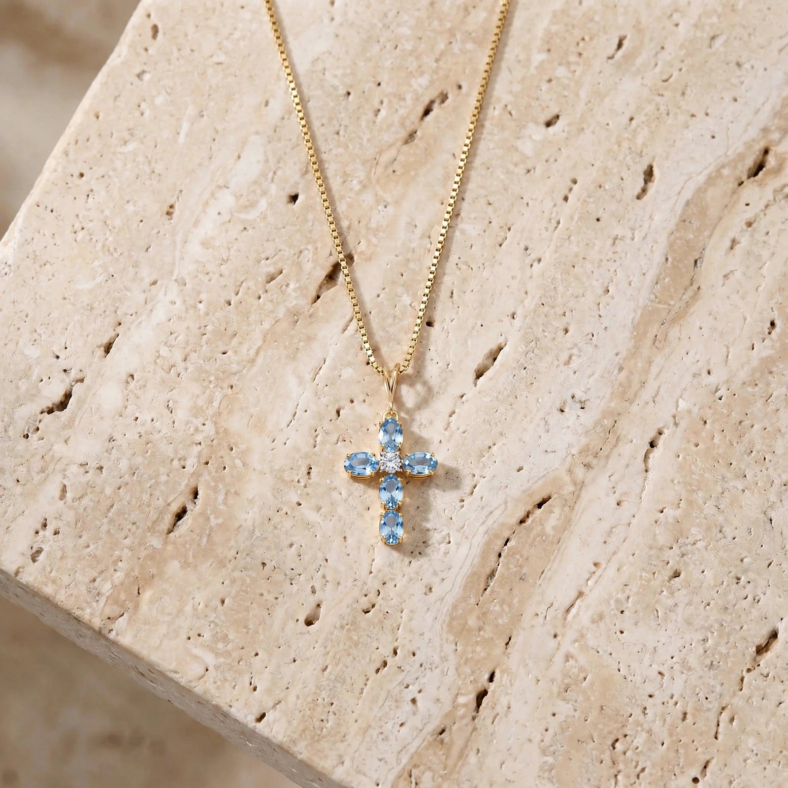 Yellow Gold Grace Necklace Blue Topaz 10K — Nadia