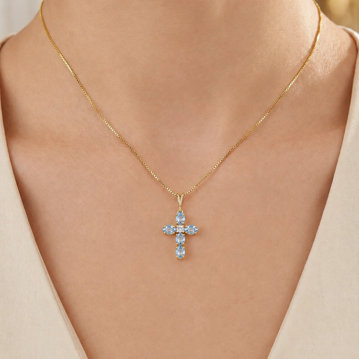 Yellow Gold Grace Necklace Blue Topaz 10K — Nadia