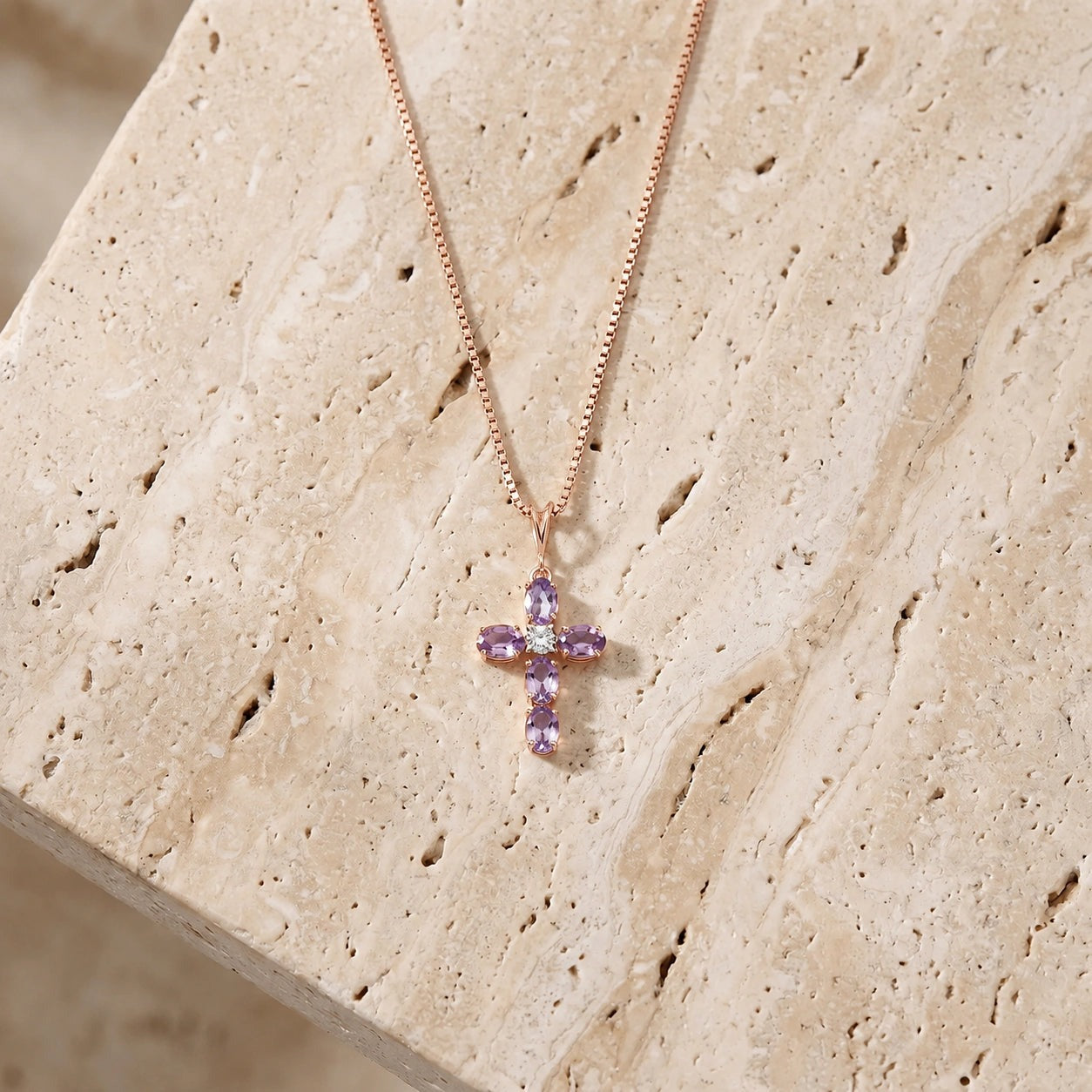 Rose Gold Grace Necklace Amethyst 10K — Nadia
