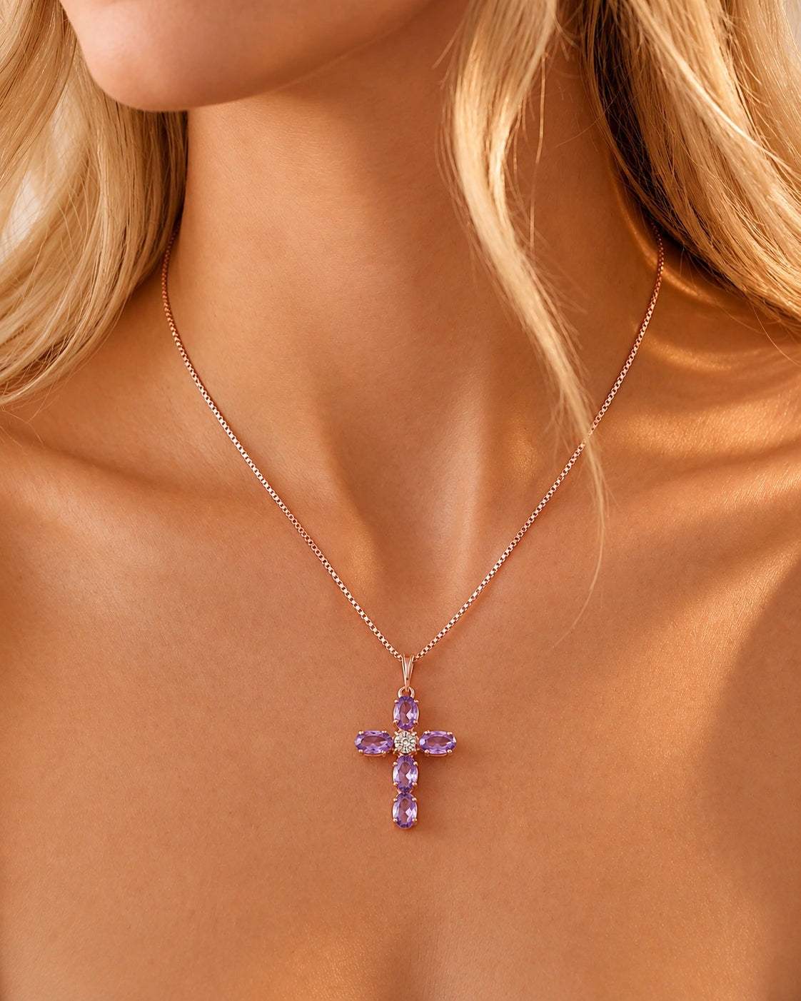 Rose Gold Grace Necklace Amethyst 10K — Nadia