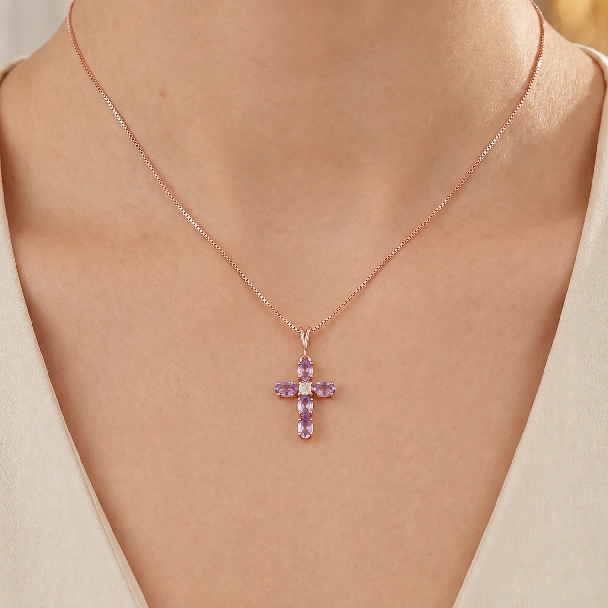 Rose Gold Grace Necklace Amethyst 10K — Nadia