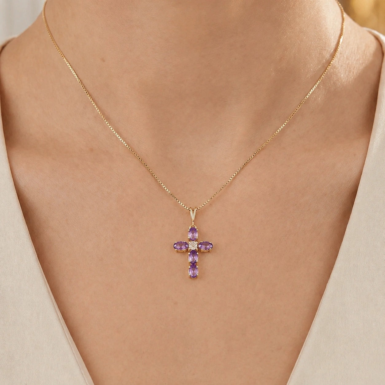 Yellow Gold Grace Necklace Amethyst 10K — Nadia