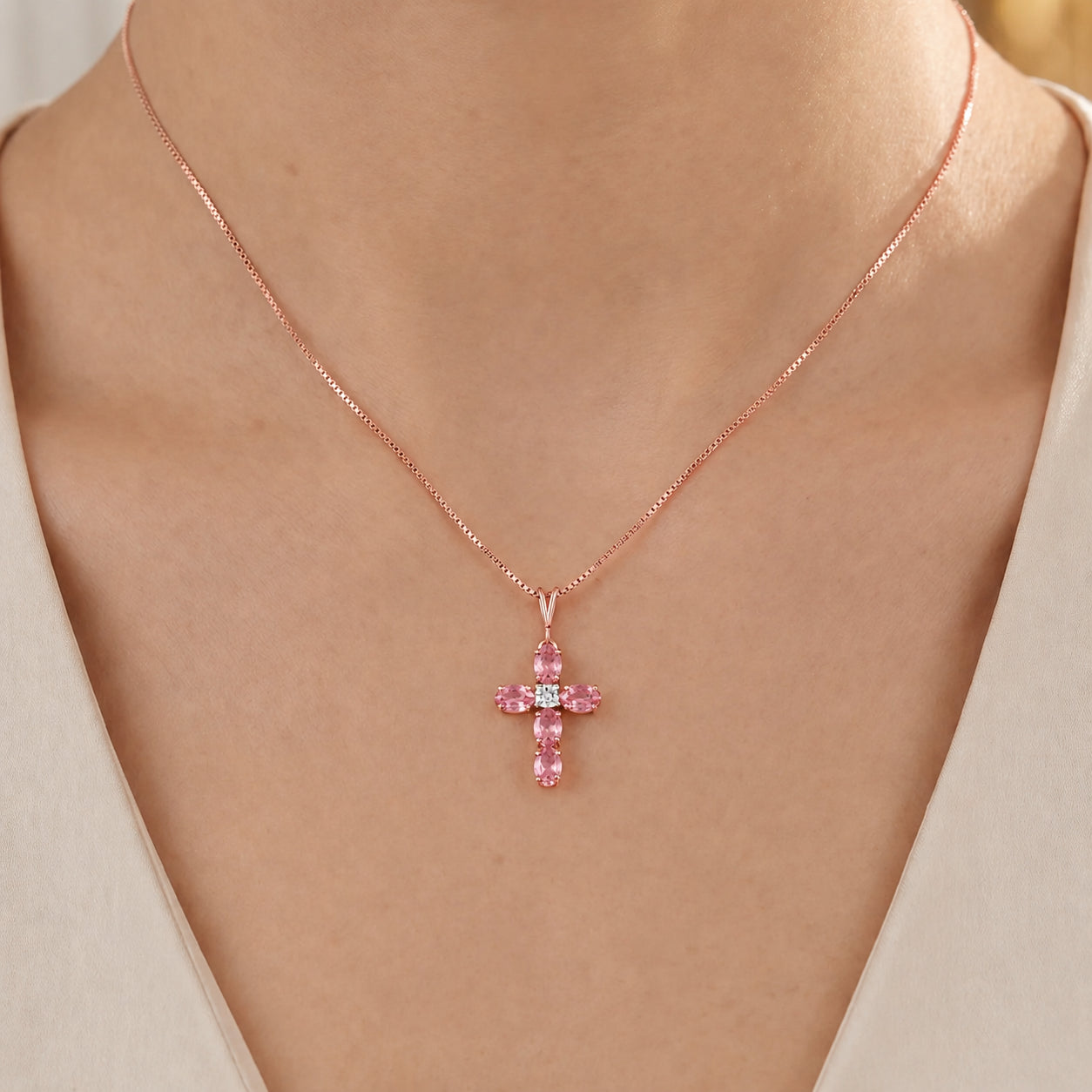 Rose Gold Grace Necklace Aquamarine 10K — Nadia