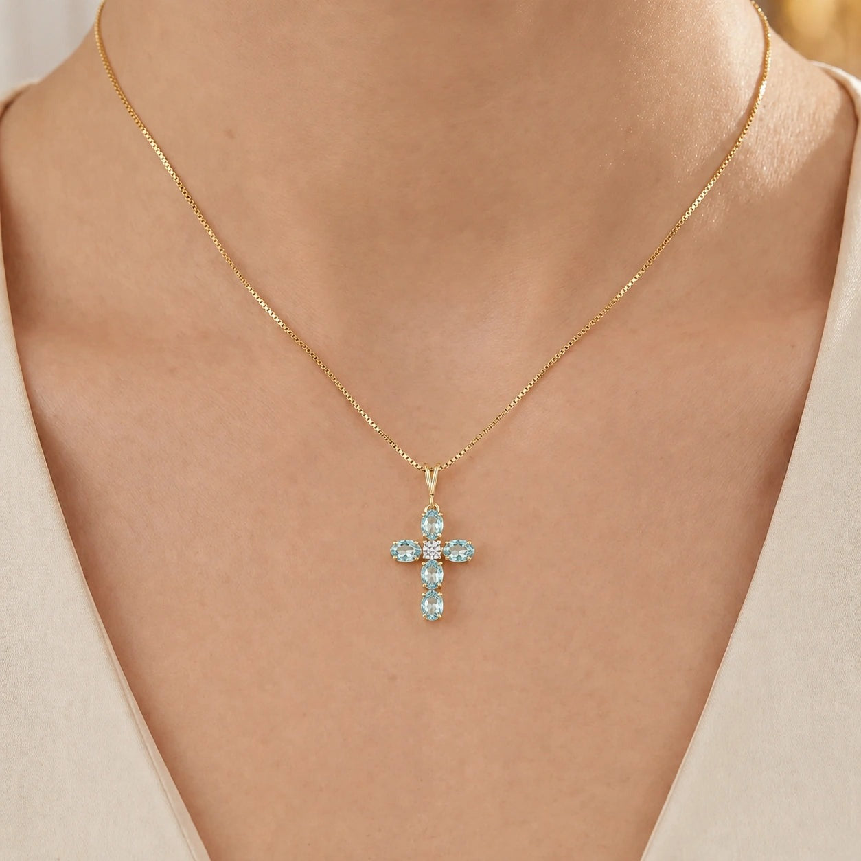 Yellow Gold Grace Necklace Aquamarine 10K — Nadia
