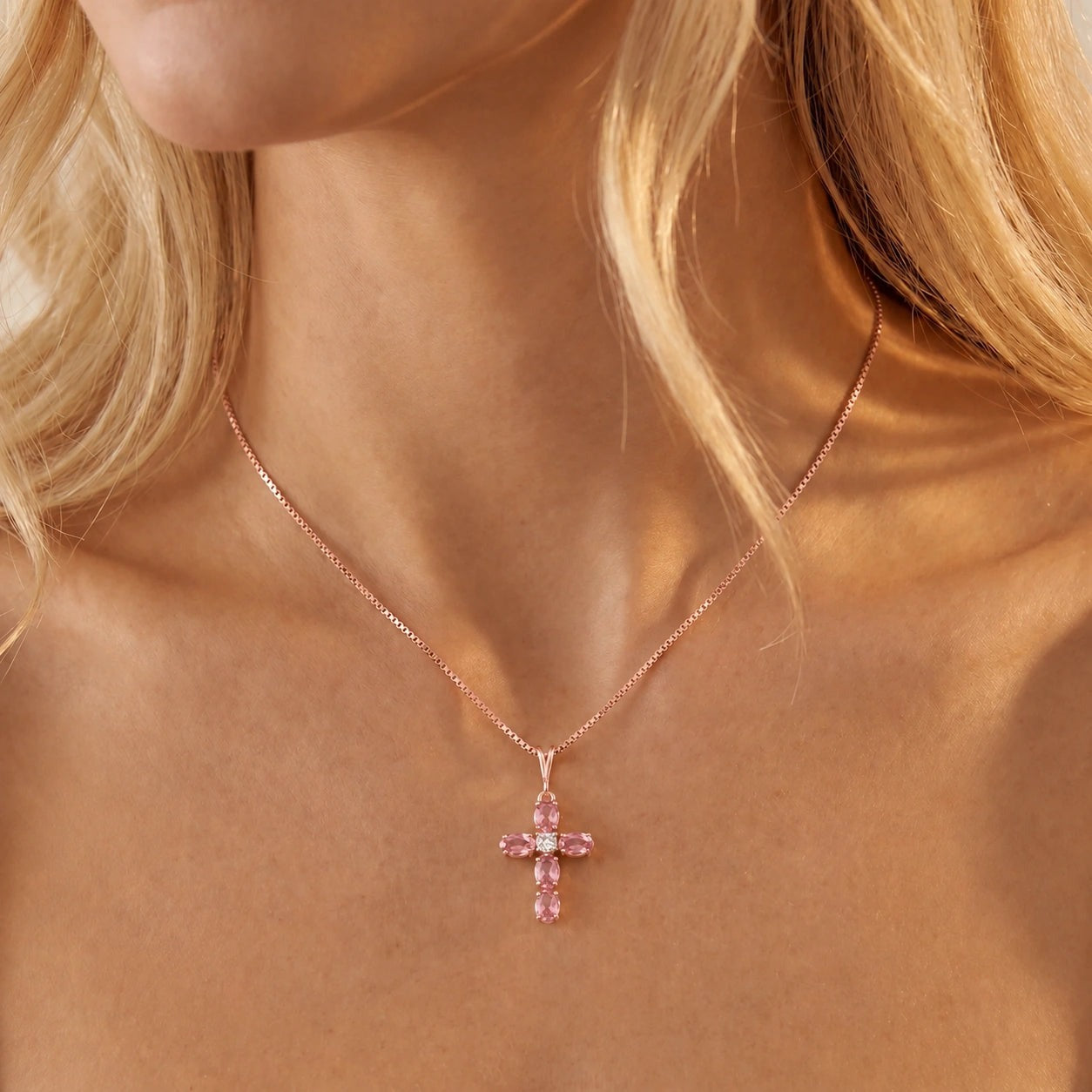 Rose Gold Grace Necklace Pink Topaz 10K — Nadia