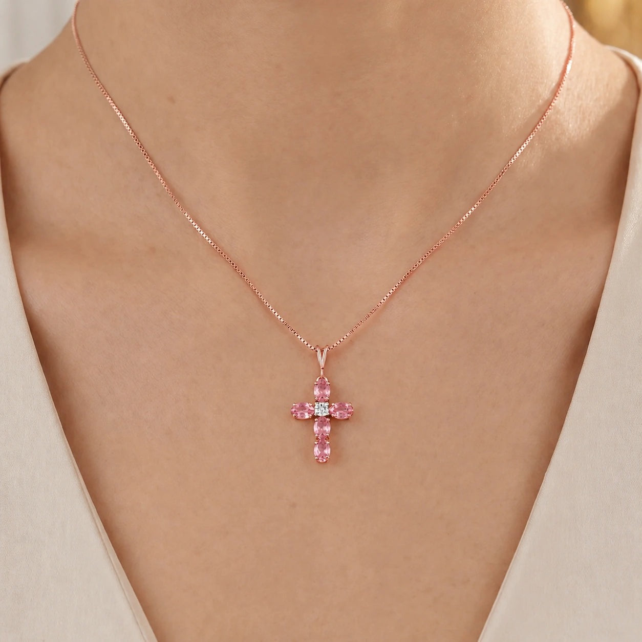 Rose Gold Grace Necklace Pink Topaz 10K — Nadia