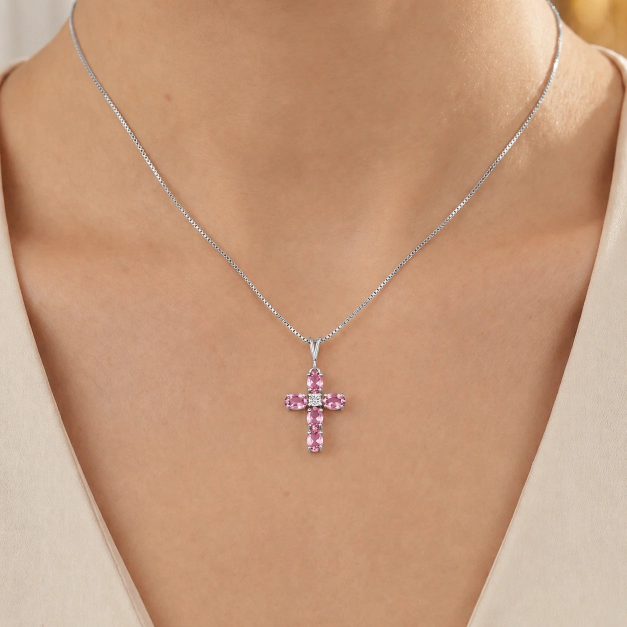 White Gold Grace Necklace Pink Topaz 10K — Nadia