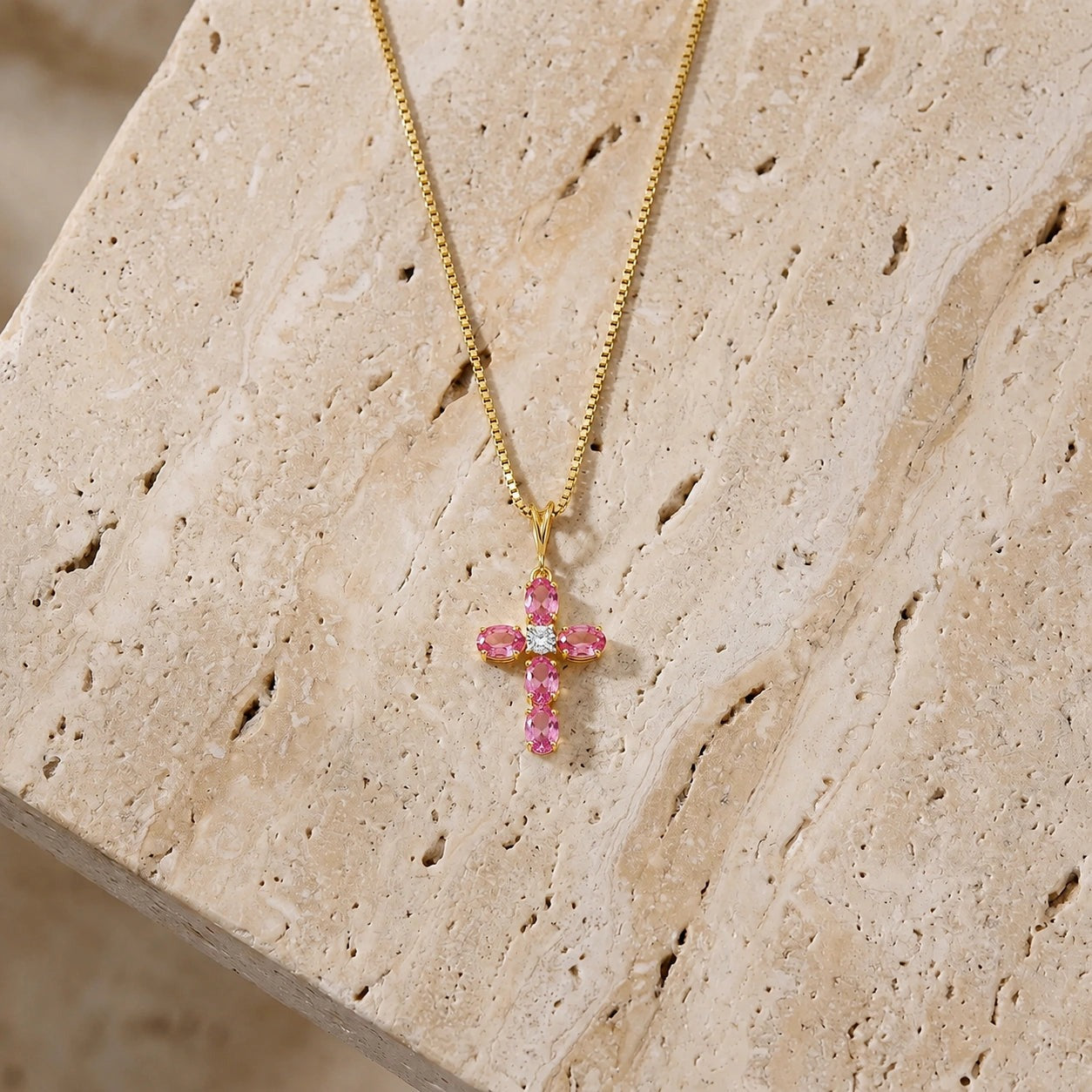 Yellow Gold Grace Necklace Pink Topaz 10K — Nadia