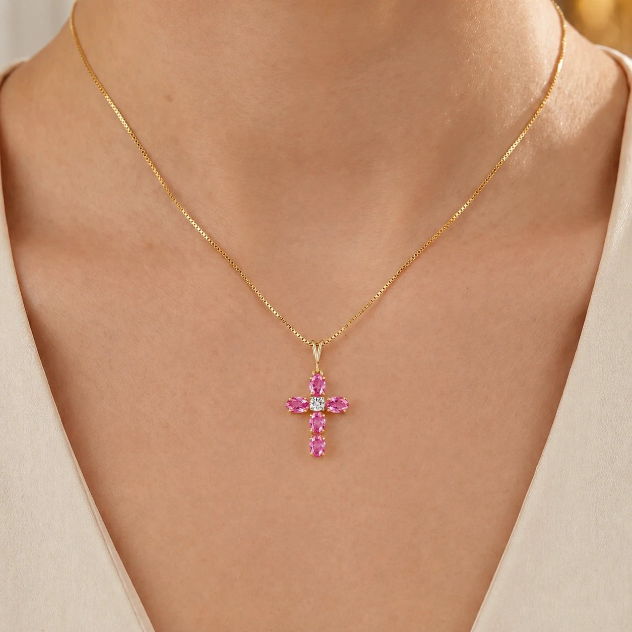 Yellow Gold Grace Necklace Pink Topaz 10K — Nadia