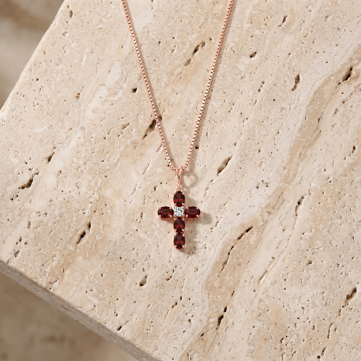 Rose Gold Grace Necklace Garnet 10K — Nadia