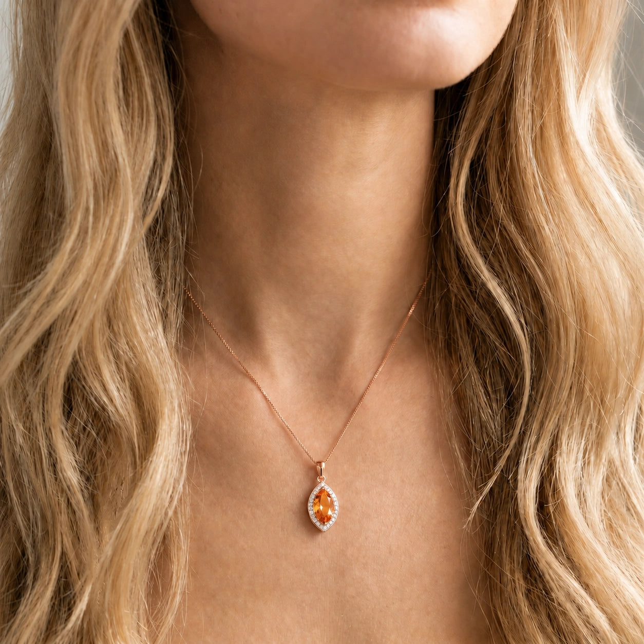 Rose Gold Pendant Necklace Citrine 10K — Immacolata