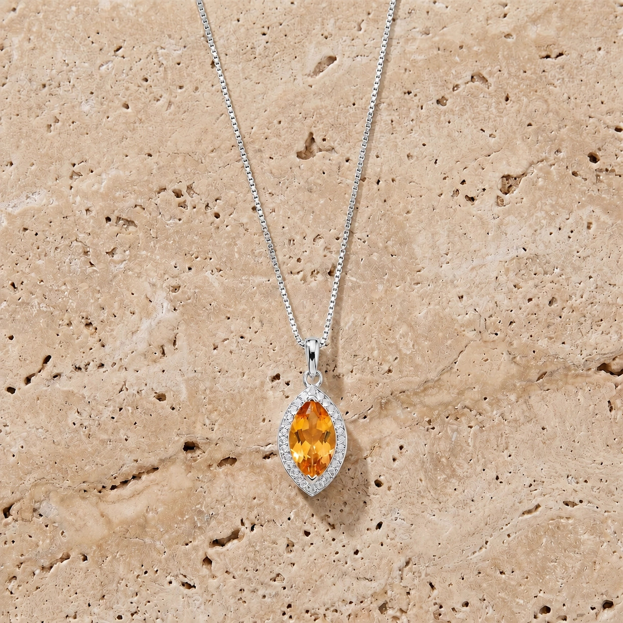 White Gold Pendant Necklace Citrine 10K — Immacolata