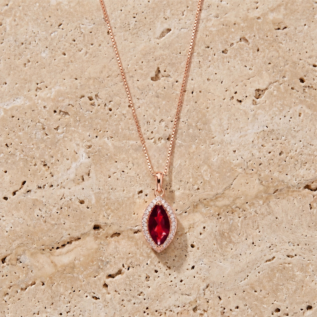 Rose Gold Pendant Necklace Garnet 10K — Immacolata