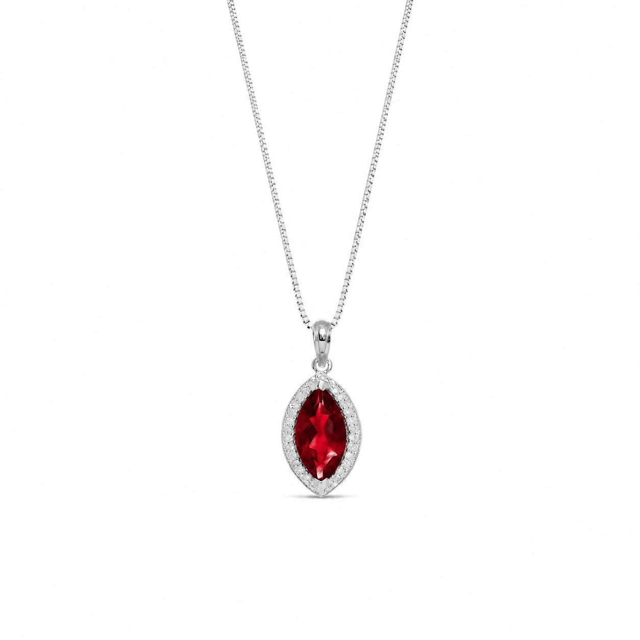 White Gold Pendant Necklace Garnet 10K — Immacolata