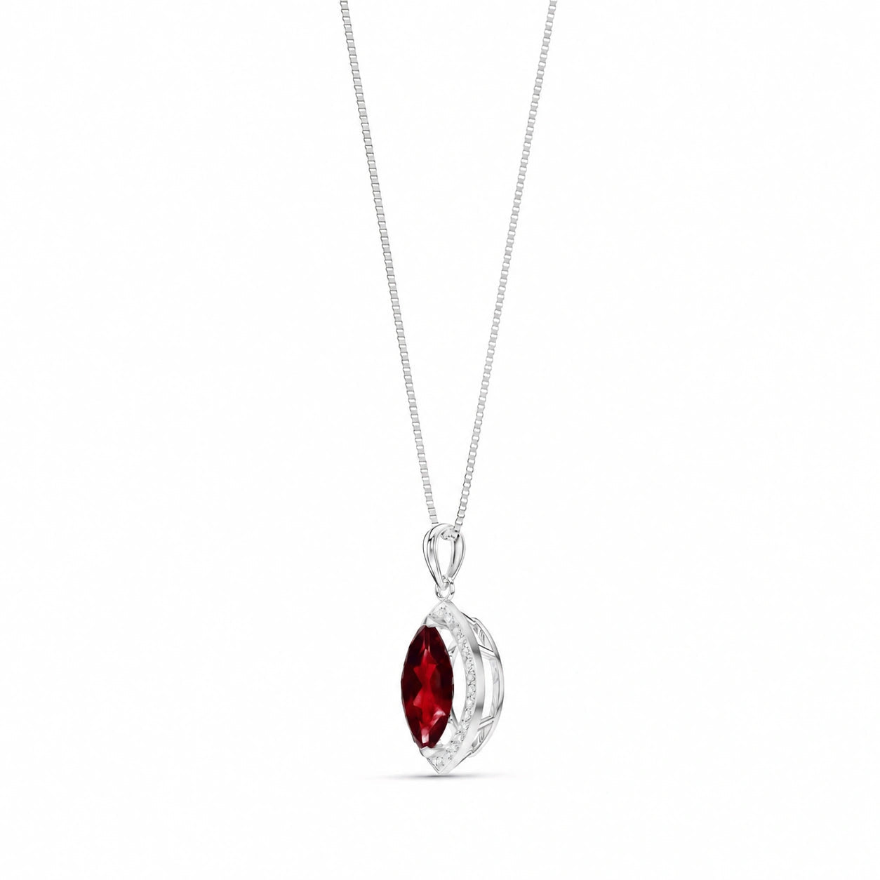 White Gold Pendant Necklace Garnet 10K — Immacolata