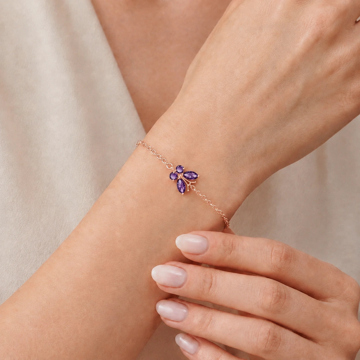 Rose Gold Bracelet Amethyst 10K — Azzurra