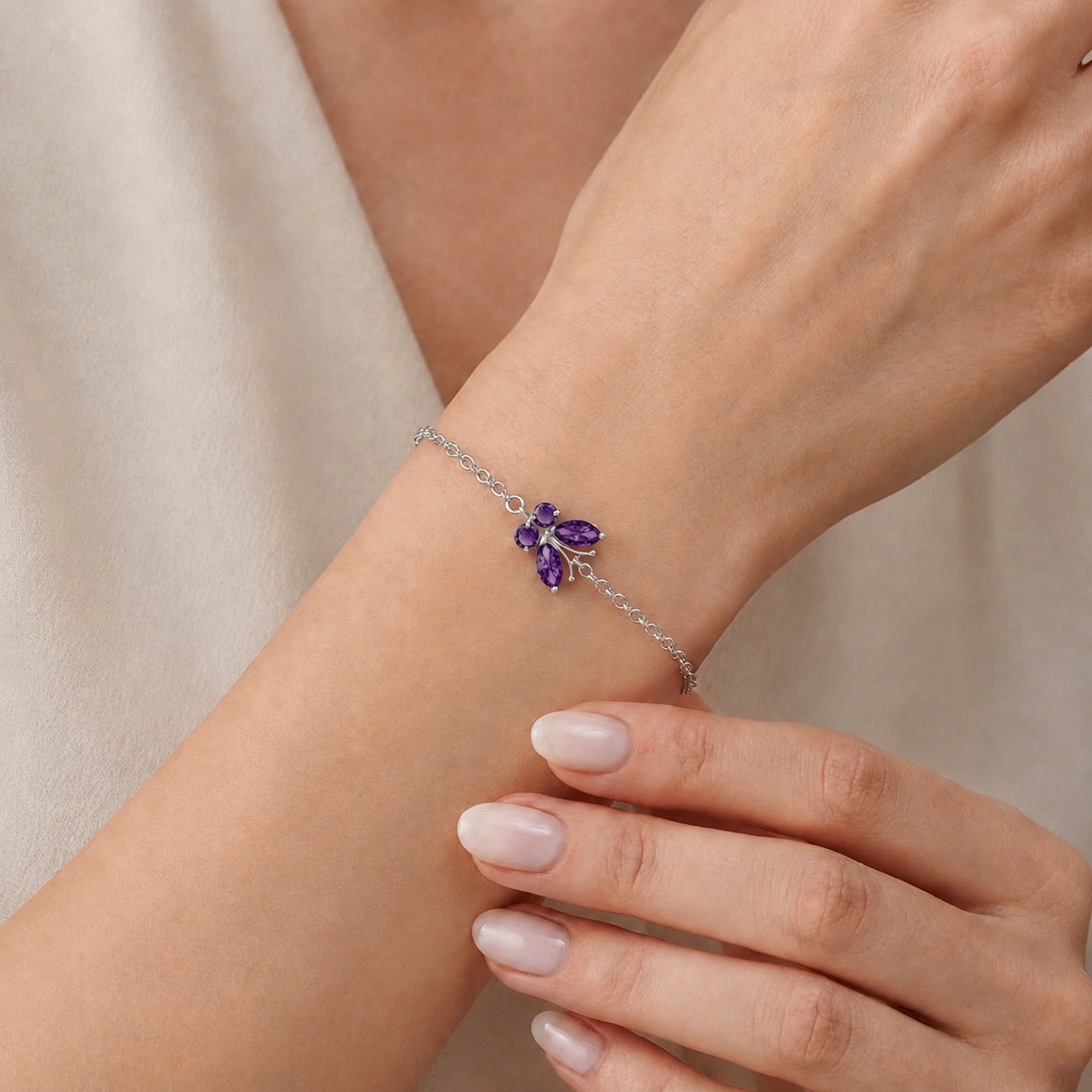 White Gold Bracelet Amethyst 10K — Azzurra