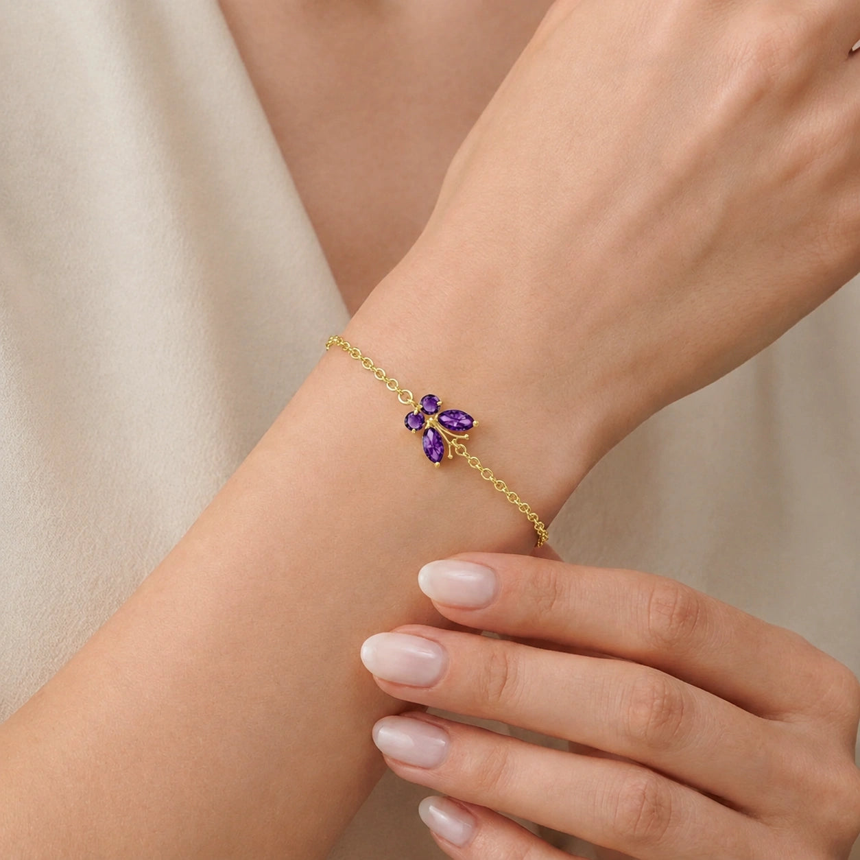 Yellow Gold Bracelet Amethyst 10K — Azzurra