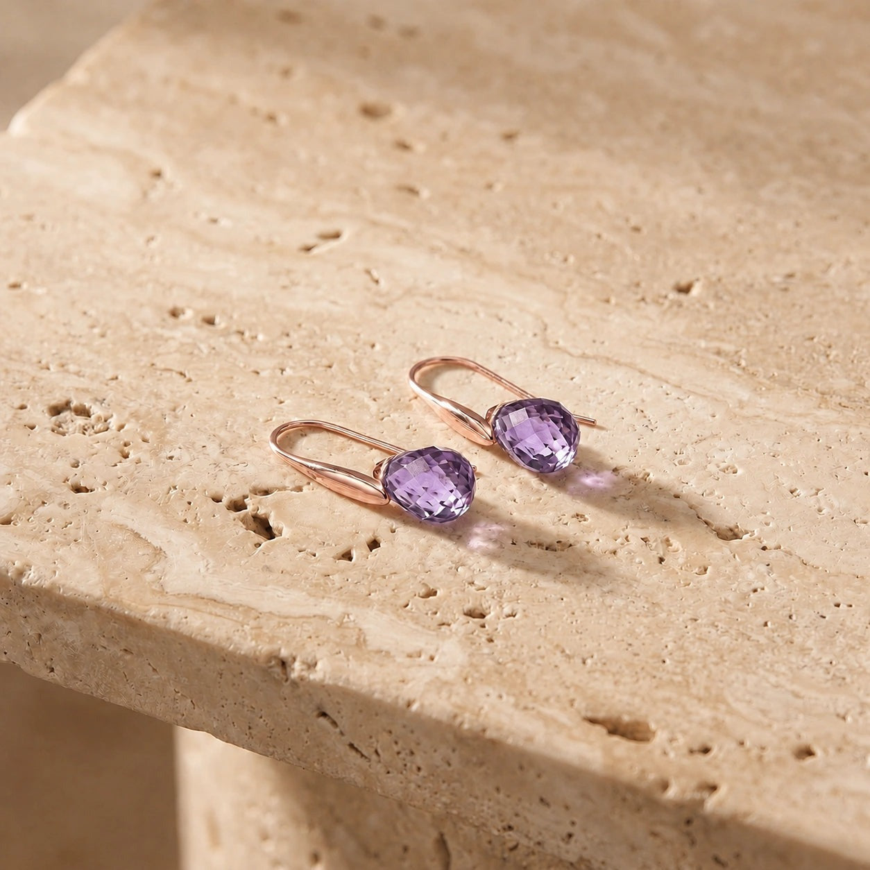 Rose Gold Earrings Amethyst 10K — Ottilia