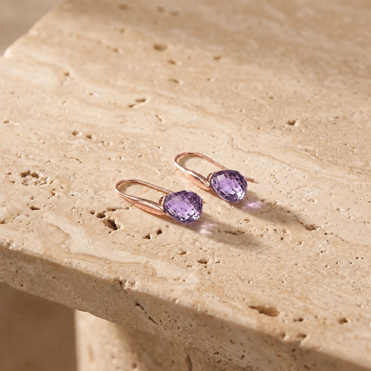 Rose Gold Earrings Amethyst 10K — Ottilia