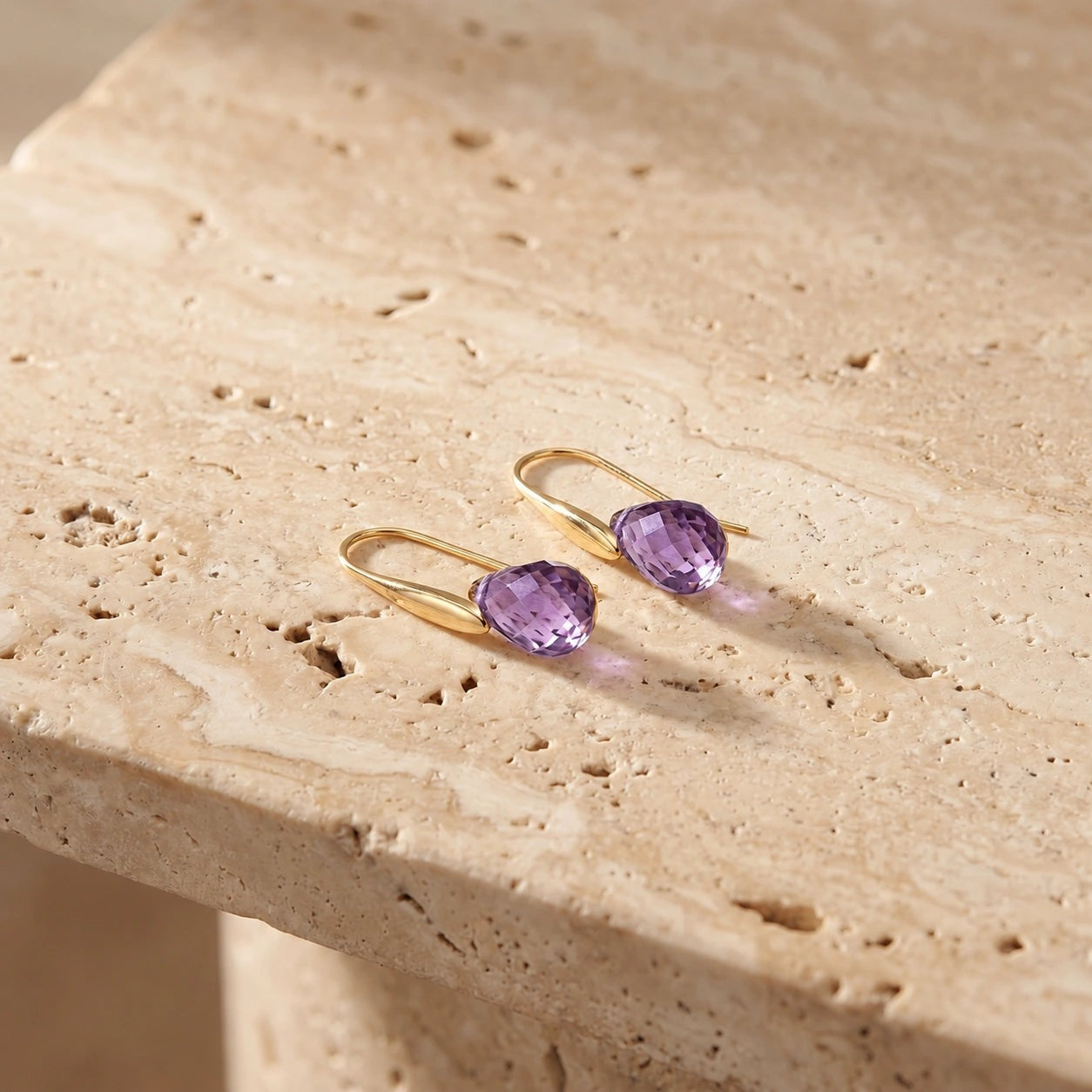 Yellow Gold Earrings Amethyst 10K — Ottilia