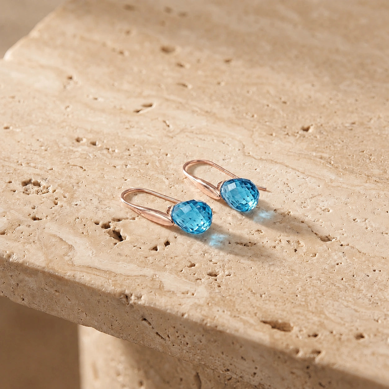 Rose Gold Earrings Blue Topaz 10K — Ottilia