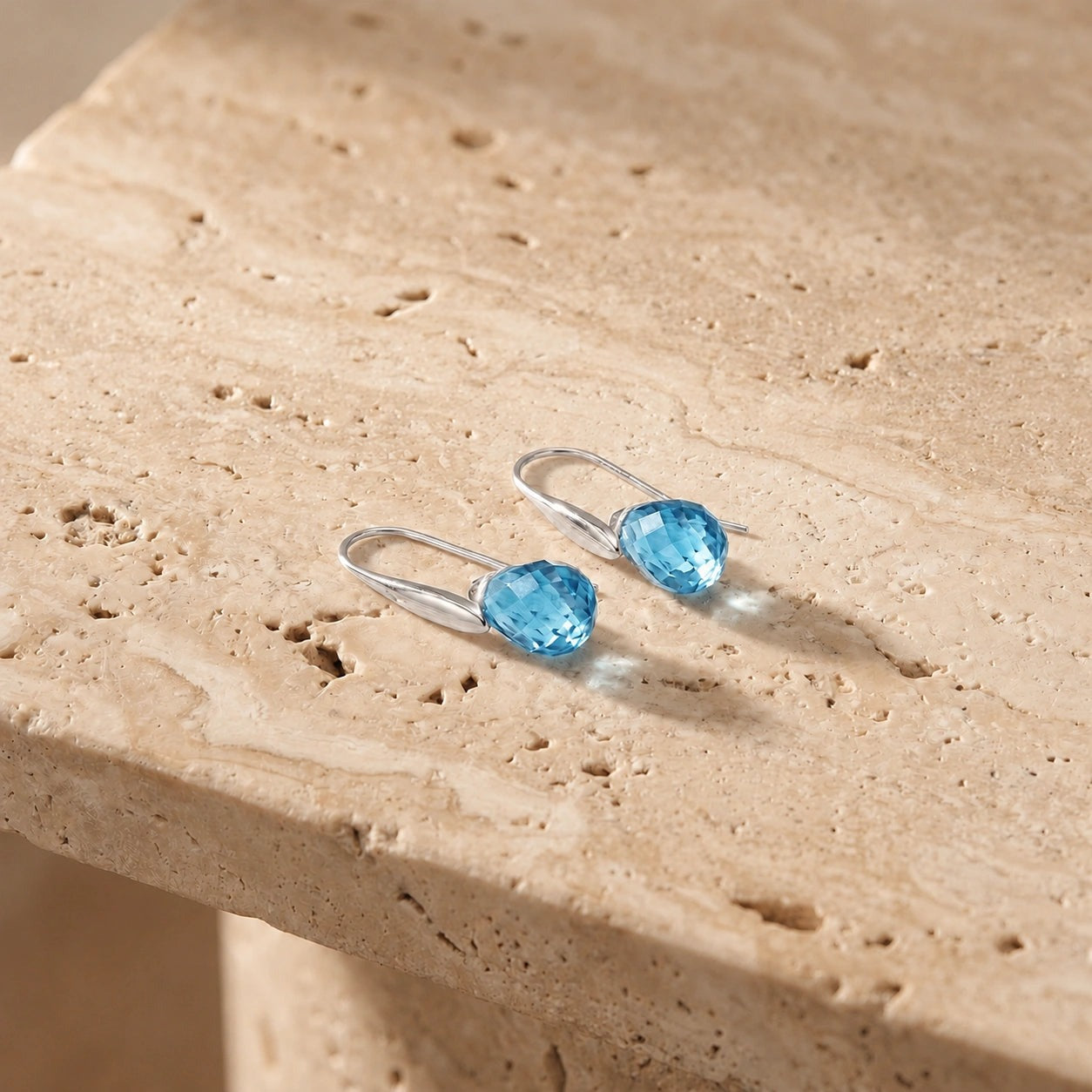 White Gold Earrings Blue Topaz 10K — Ottilia